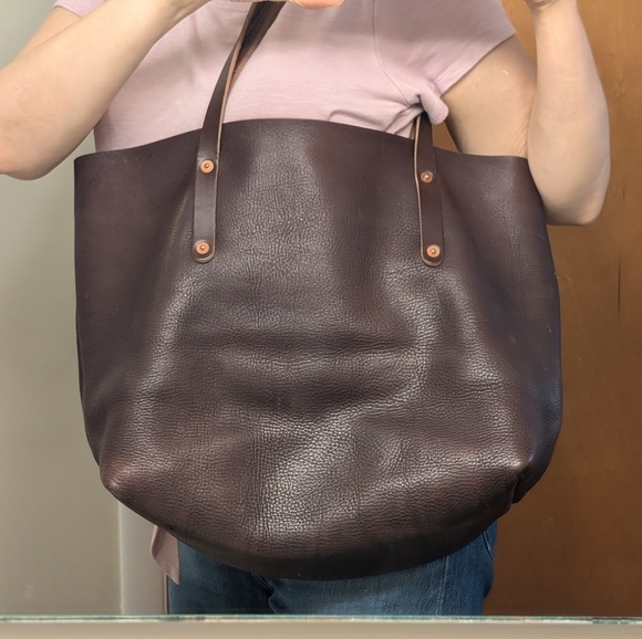 💥Go Forth Goods Avery Large Tote Bag Mocha Pebbled Leather Made in America💥 - Picture 5 of 16